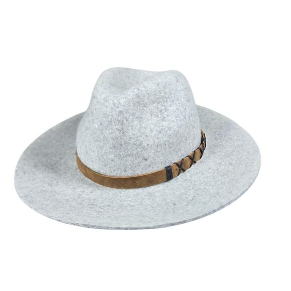 Pistil Soho Hat Womens OSFM Wool Felt Dove Gray Wide Brim Leather Band Cross - Picture 1 of 13